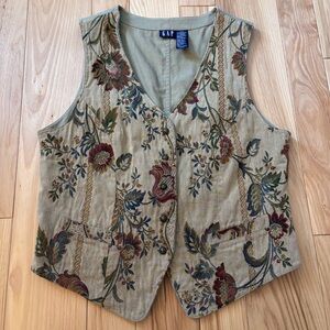 Vintage 90’s Gap Floral Tapestry Patterned Tan Button Front Vest